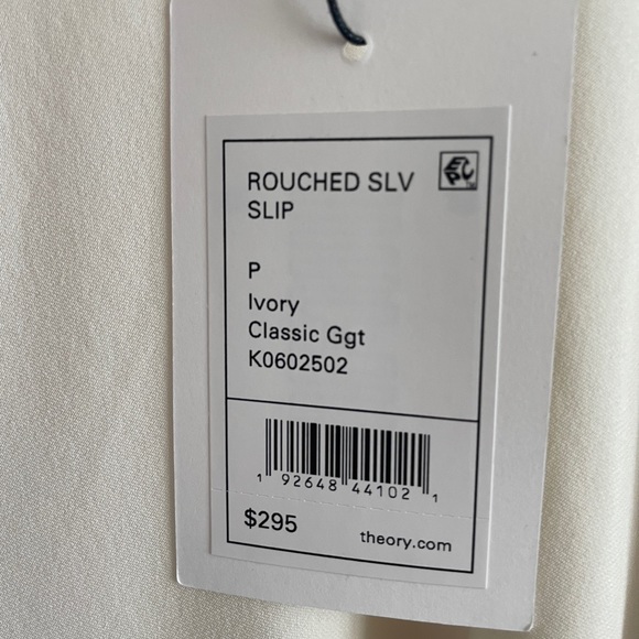 NWT Theory Rouched Cap Sleeve Blouse Classic Georgette Blouse in Ivory 100% Silk - Picture 3 of 6